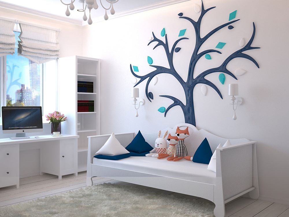 tree wall art in kids bedroom - cool kids bedroom