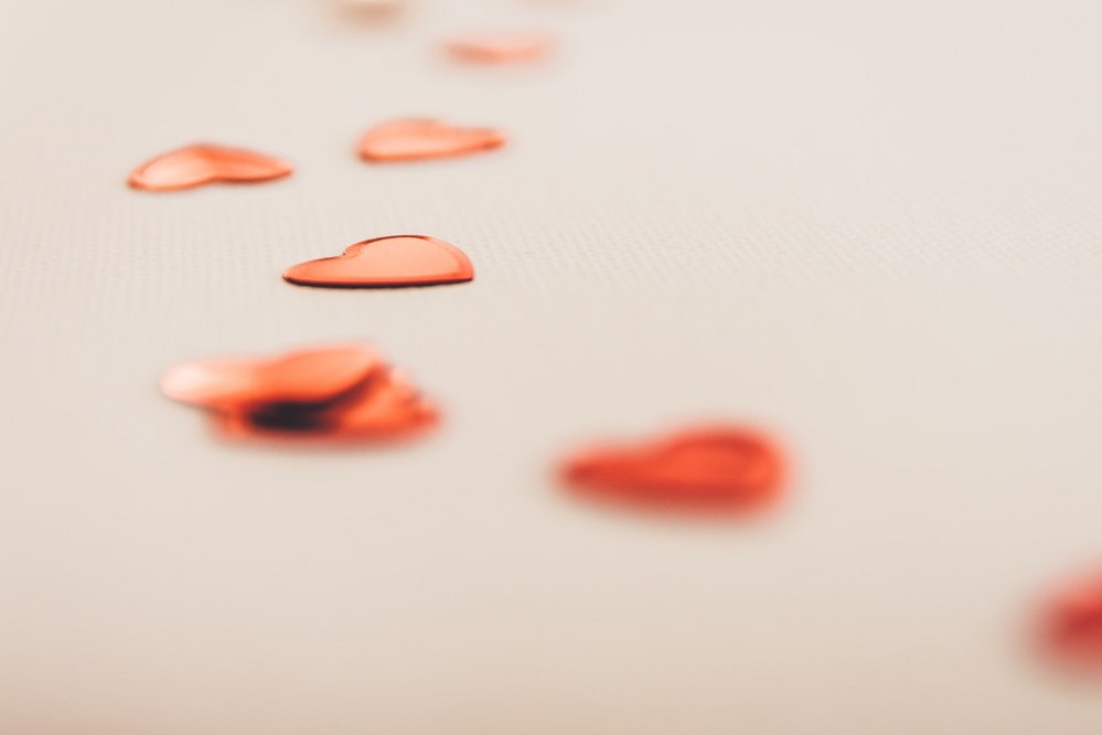 red hearts on white floor