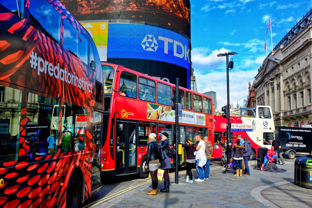 red double decker buses in London